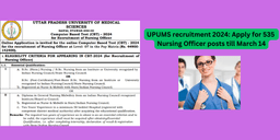 UPUMS Recruitment 2024: Apply for 535 Nursing Officer Positions by March 14